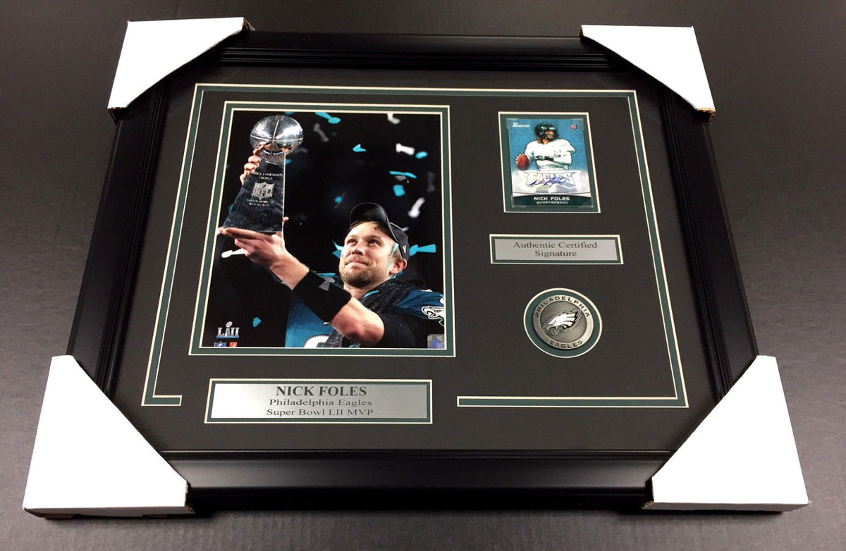 Nick Foles SB LII MVP Autographed Card & Philadelphia Eagles 8x10 Photo Framed