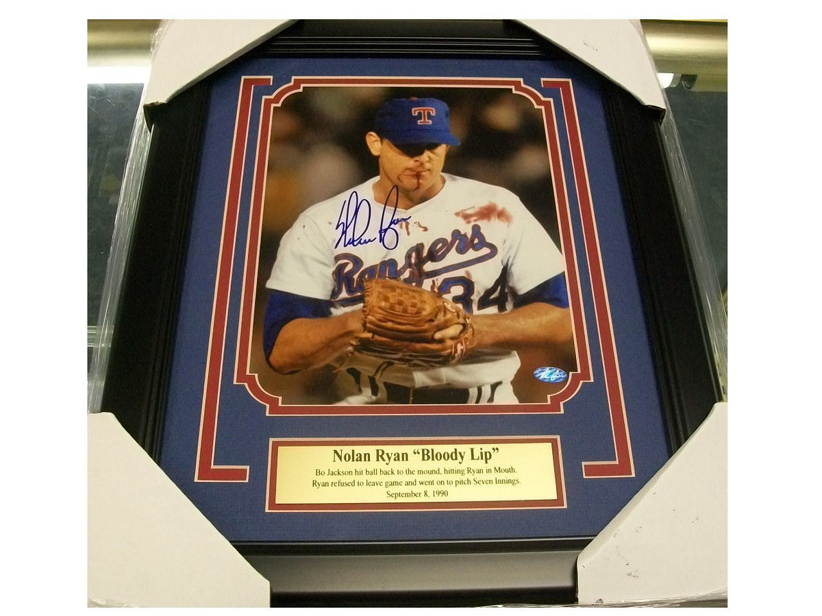 Nolan Ryan Autographed 8x10 Photo Bloody Lip Framed Texas Rangers