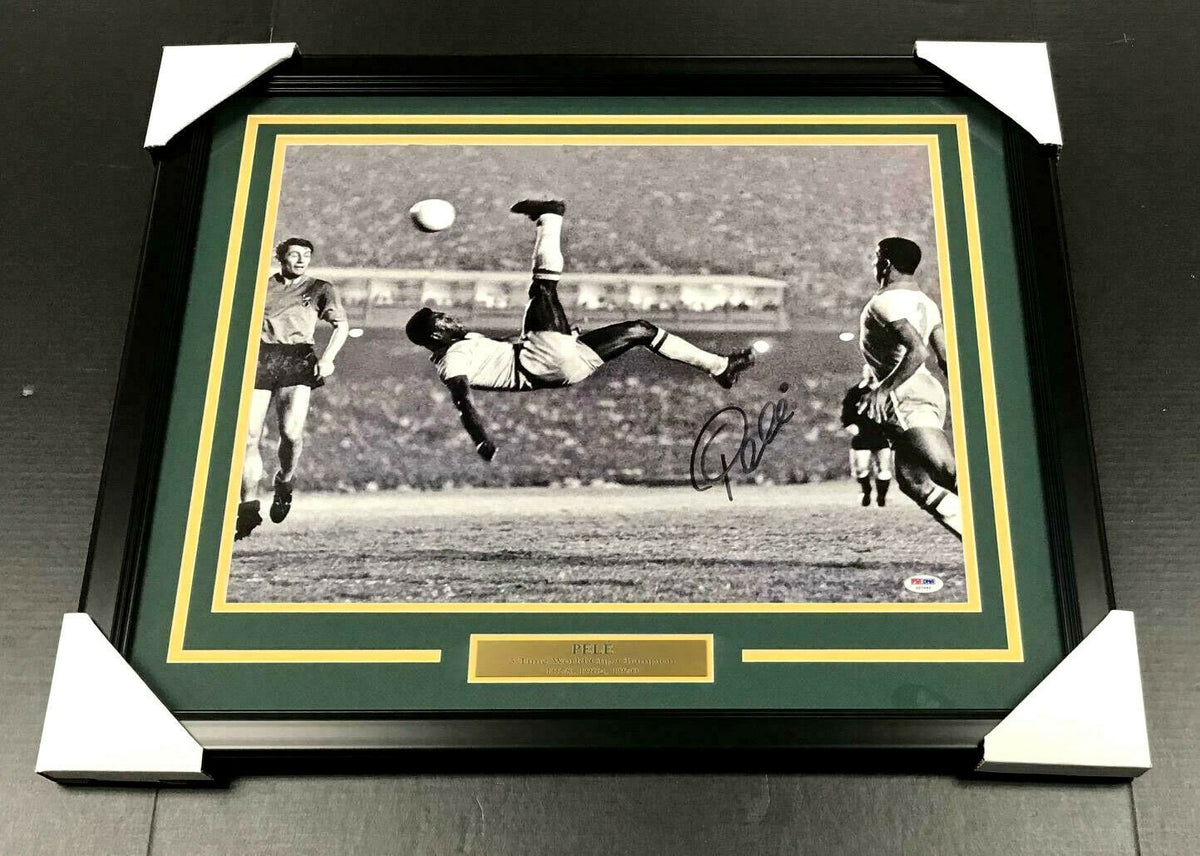 Pele Autographed Signed Framed 16x20 Photo Brazil Bicycle Kick PSA COA