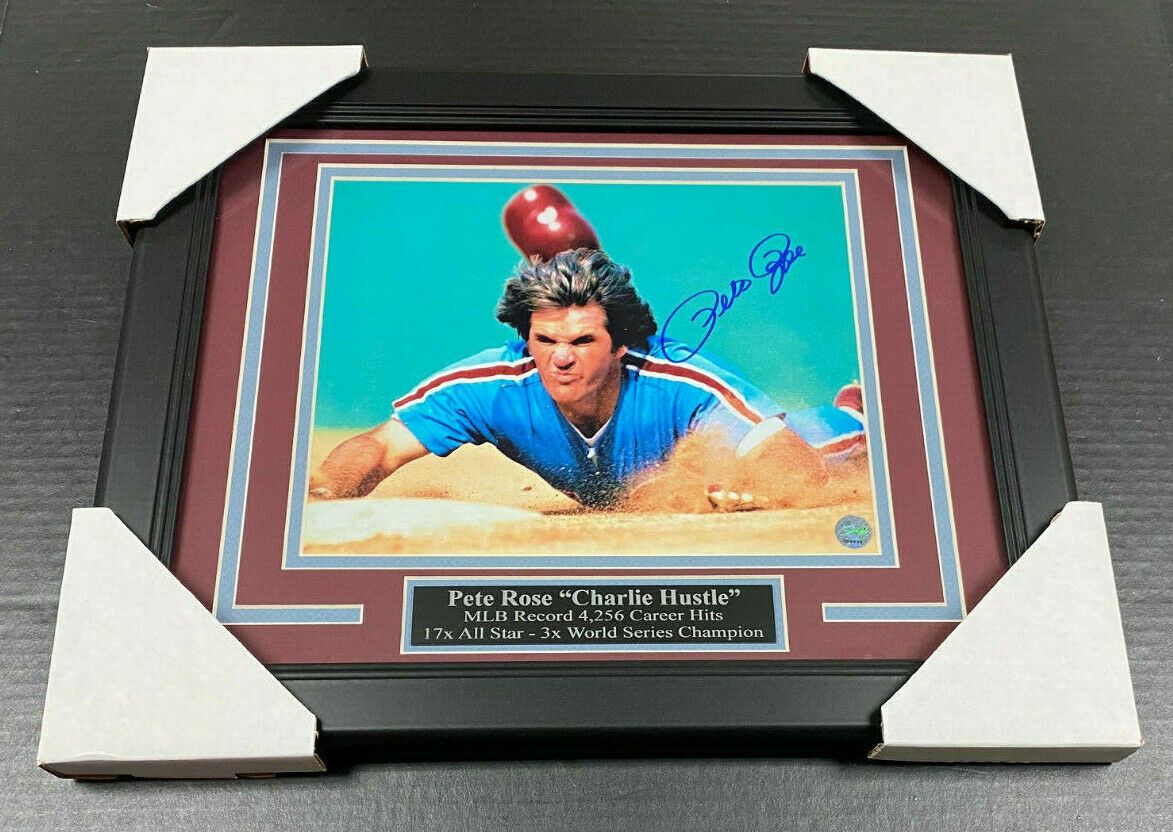 Pete Rose Autographed Framed 8x10 Photo Philadelphia Phillies