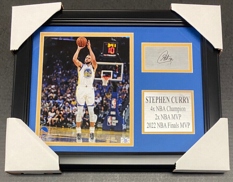 Stephen Curry Warriors Laser Engraved Autographed Plate Framed 8x10 Photo