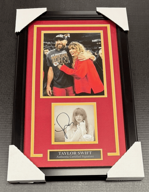 Taylor Swift Autographed CD Framed with Travis Kelce 8x10 Photo JSA COA