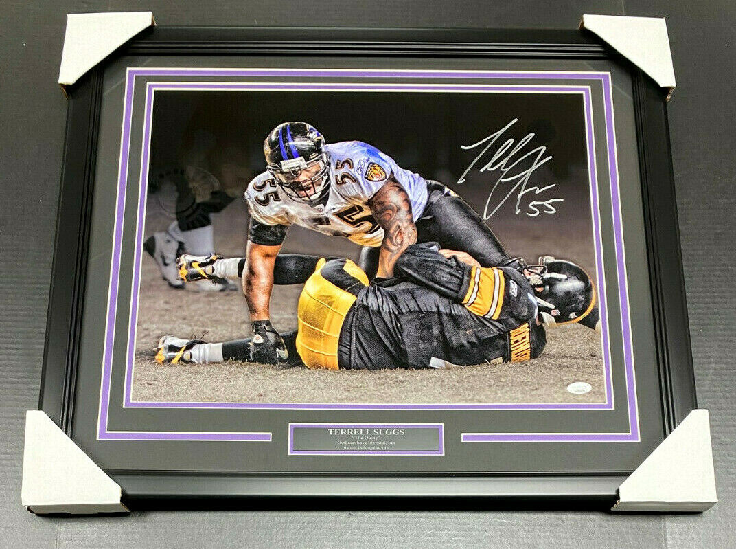 Terrell Suggs Autographed 16x20 Photo Ravens Framed JSA COA