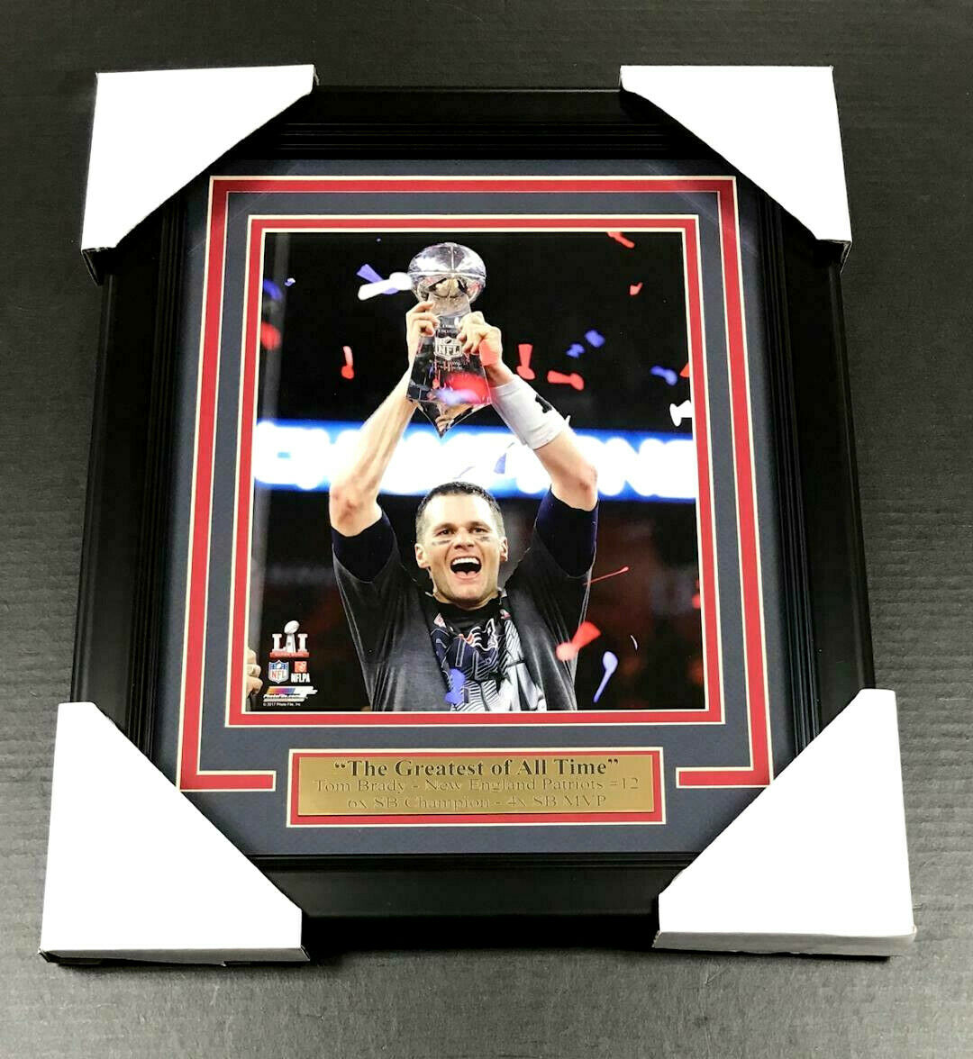 Tom Brady 6X Champion Patriots Lombardi Trophy Framed 8x10 Photo