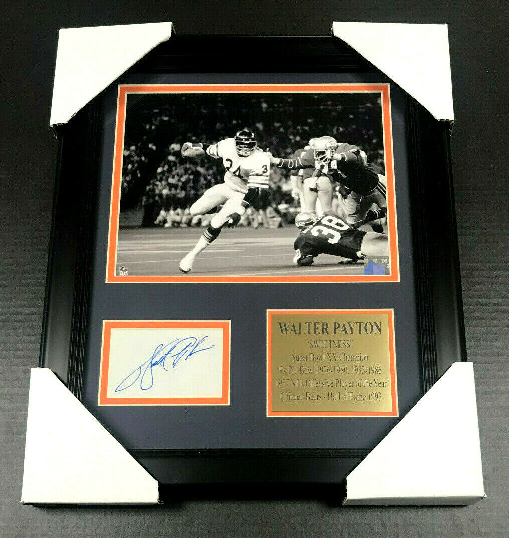 Walter Payton Autographed Cut Reprint Framed 8x10 Photo Chicago Bears