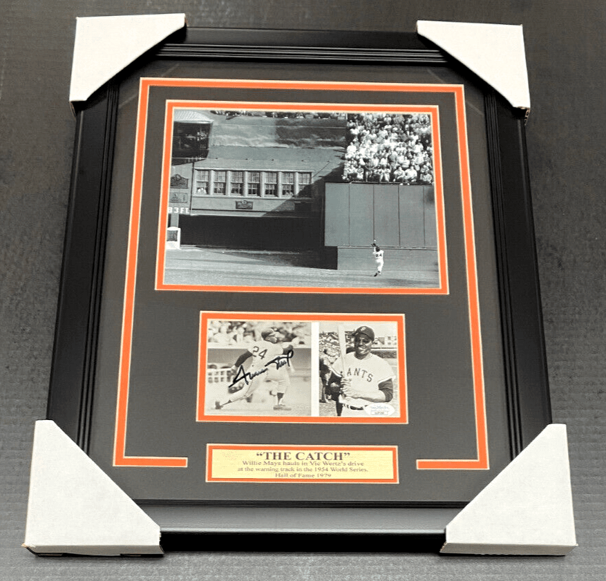 Willie Mays the Catch Autographed 5x7 with 8x10 Photo Framed