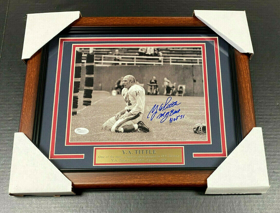 Y.a. Tittle New York Giants Autographed 8x10 Photo Framed JSA COA